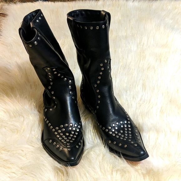 ladies black studded boots